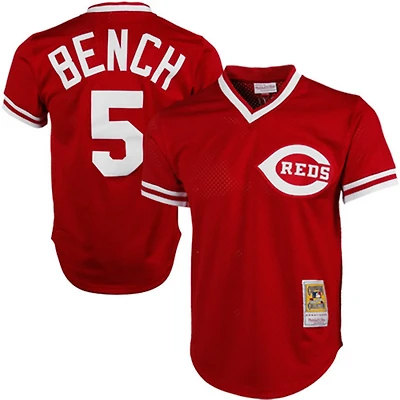 Mitchell  Ness Johnny Bench Cincinnati s 1983 Authentic Cooperstown Collection Mesh Batting Practice Jersey