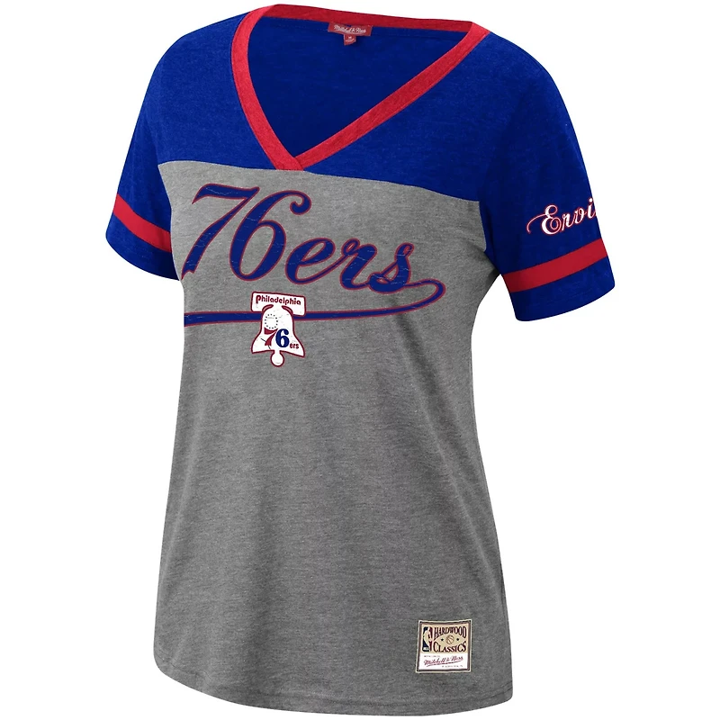 Mitchell  Ness Julius Erving Heathered Charcoal Philadelphia 76ers Team Captain V-Neck T-Shirt