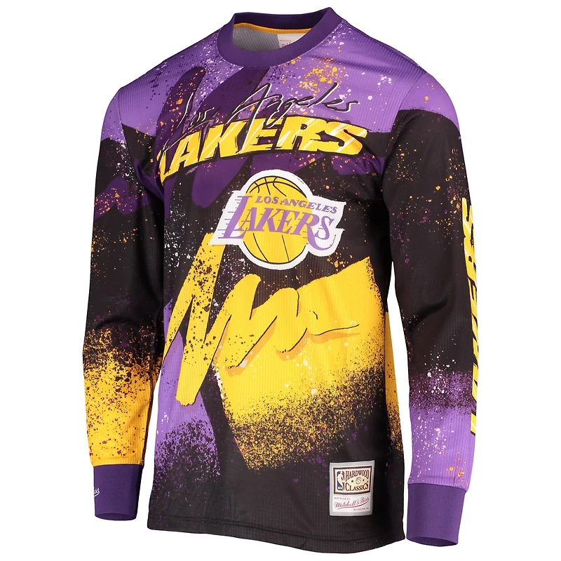 Mitchell Ness Los Angeles Lakers Hardwood Classics Hyper Hoops Moto Sublimated Long Sleeve T-Shirt