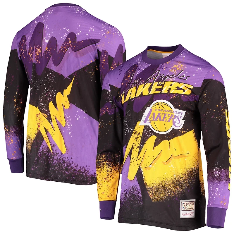 Mitchell Ness Los Angeles Lakers Hardwood Classics Hyper Hoops Moto Sublimated Long Sleeve T-Shirt