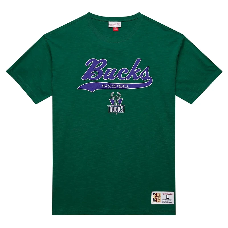 Mitchell  Ness Milwaukee Bucks Hardwood Classics Felt Applique Slub T-Shirt