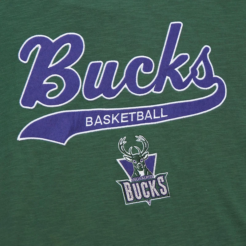 Mitchell  Ness Milwaukee Bucks Hardwood Classics Felt Applique Slub T-Shirt