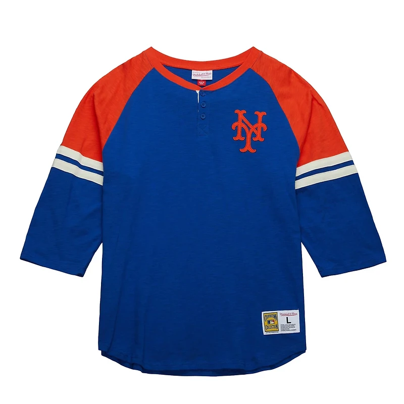 Mitchell  Ness New York Mets Cooperstown Collection Legendary Raglan Slub Henley 3 4-Sleeve T-Shirt
