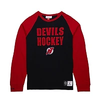 Mitchell  Ness Red New Jersey Devils Legendary Slub Raglan Long Sleeve T-Shirt