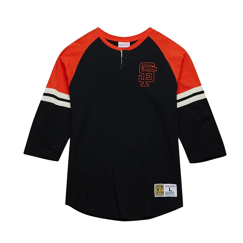 Mitchell Ness San Francisco Giants Cooperstown Collection Legendary Raglan Slub Henley 3/4-Sleeve T-Shirt