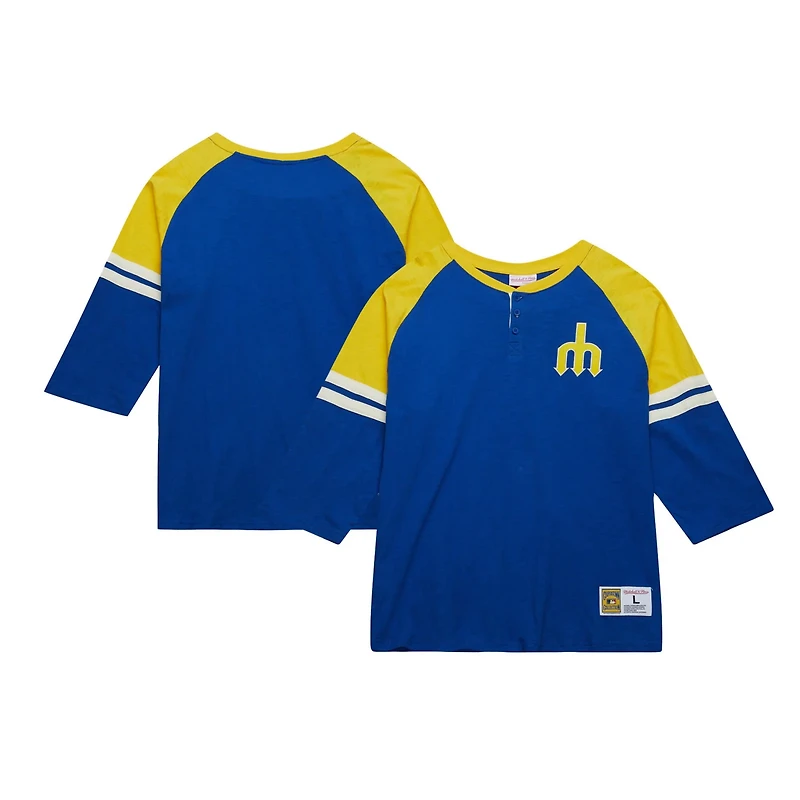 Mitchell  Ness Seattle Mariners Cooperstown Collection Legendary Raglan Slub Henley 3 4-Sleeve T-Shirt
