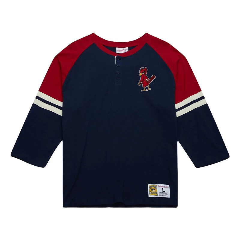 Mitchell  Ness St Louis Cardinals Cooperstown Collection Legendary Raglan Slub Henley Three-Quarter Sleeve T-Shirt