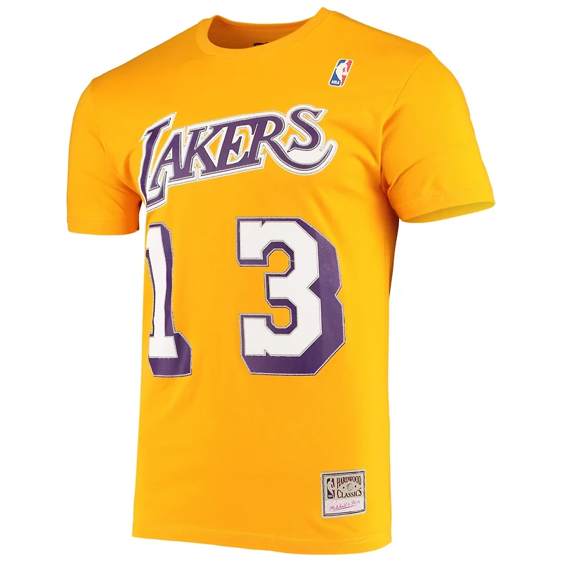 Mitchell  Ness Wilt Chamberlain Los Angeles Lakers Hardwood Classics Stitch Name Number T-Shirt