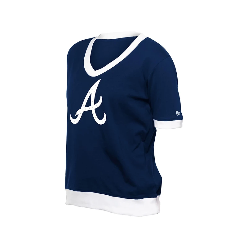 New Era Atlanta Braves Game Day Rhinestone V-Neck T-Shirt