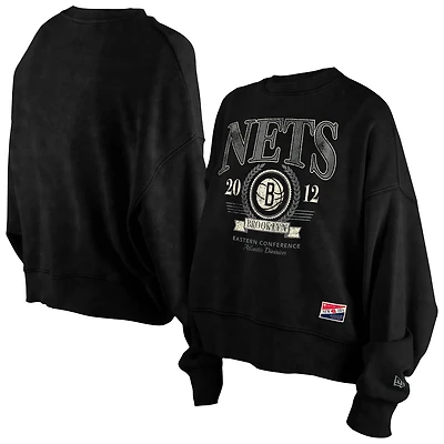 New Era Brooklyn Nets Hardwood Classics Enzyme Wash Oversized Boxy Pullover Sweatshirt
