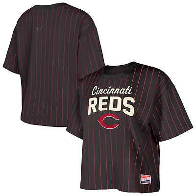 New Era Cincinnati Reds Cooperstown Collection Multiplier Pinstripe Cropped T-Shirt