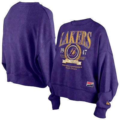 New Era Los Angeles Lakers Hardwood Classics Enzyme Wash Oversized Boxy Pullover Sweatshirt