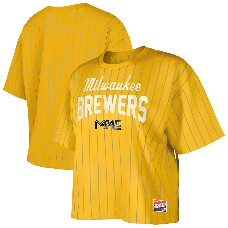 New Era Milwaukee Brewers City Connect Multiplier Pinstripe Cropped T-Shirt