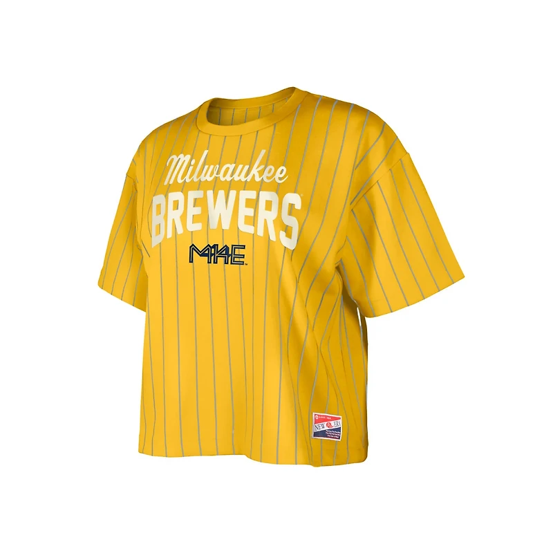 New Era Milwaukee Brewers City Connect Multiplier Pinstripe Cropped T-Shirt