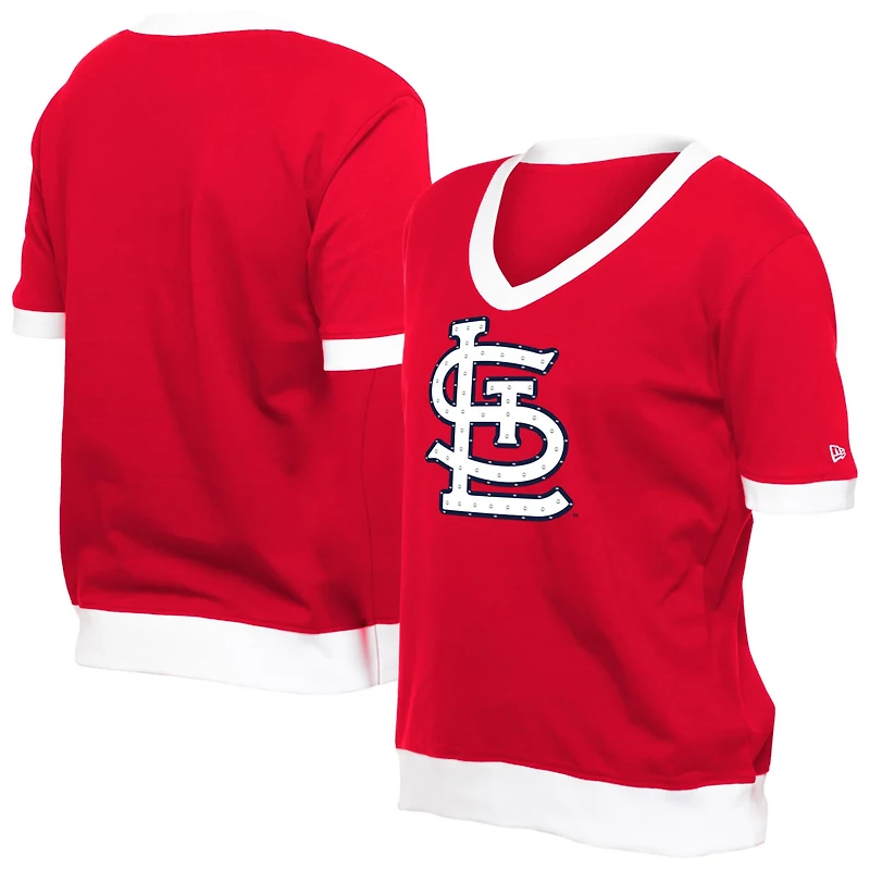 New Era St Louis Cardinals Game Day Rhinestone V-Neck T-Shirt