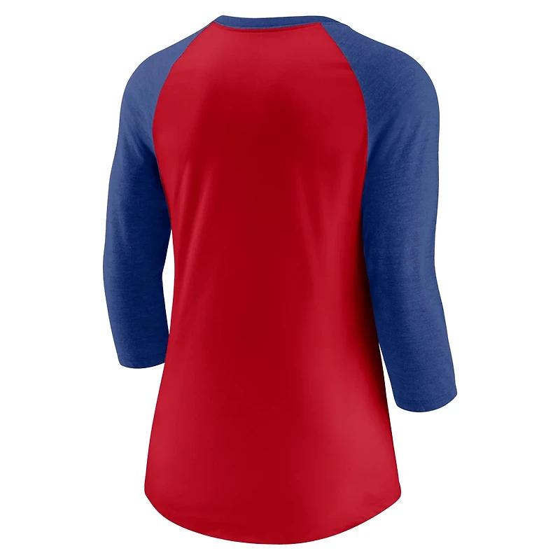Nike /Royal Texas Rangers Next Up Tri-Blend Raglan 3/4-Sleeve T-Shirt