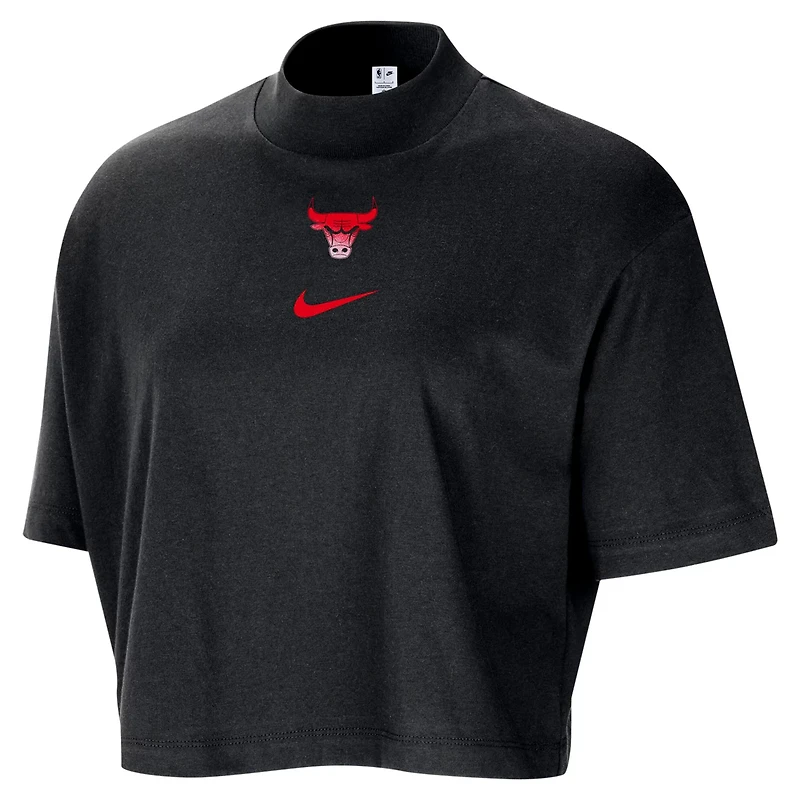 Nike Chicago Bulls Courtside Mock Neck Loose Fit Cropped T-Shirt