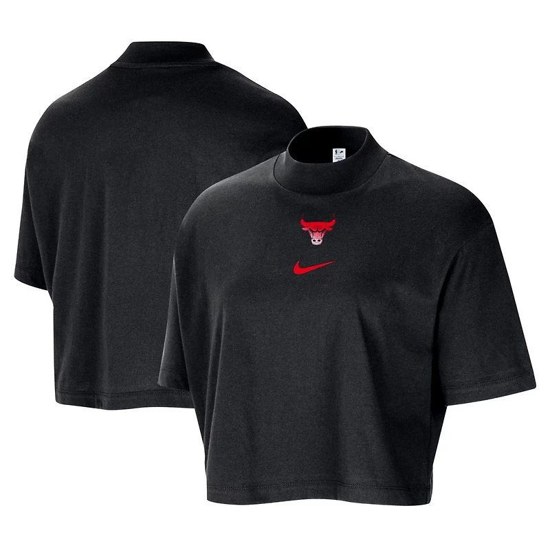 Nike Chicago Bulls Courtside Mock Neck Loose Fit Cropped T-Shirt