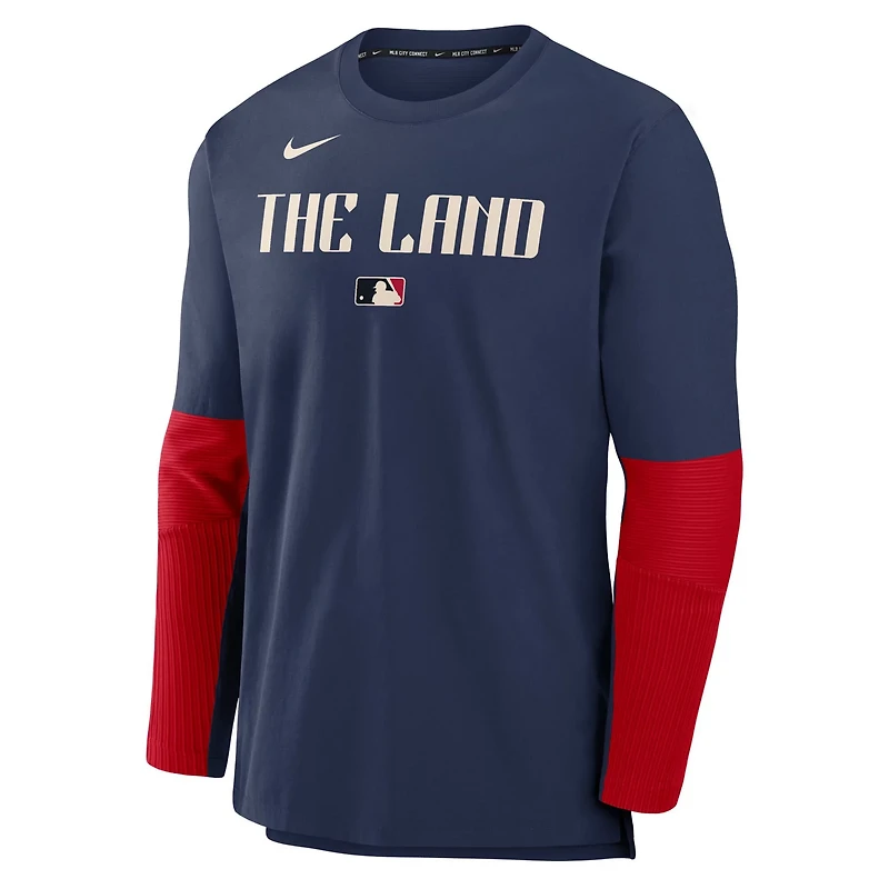 Nike Cleveland Guardians Authentic Collection City Connect Lightweight Player Tri-Blend Performance Long Sleeve T-Shirt