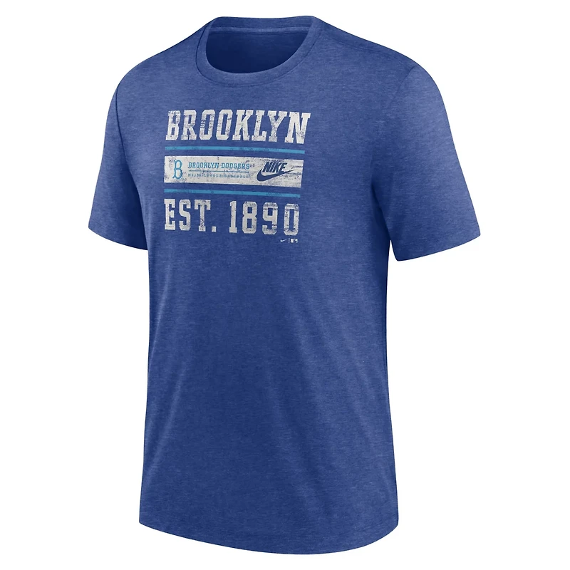Nike Heather Brooklyn Dodgers Cooperstown Collection Local Stack Tri-Blend T-Shirt