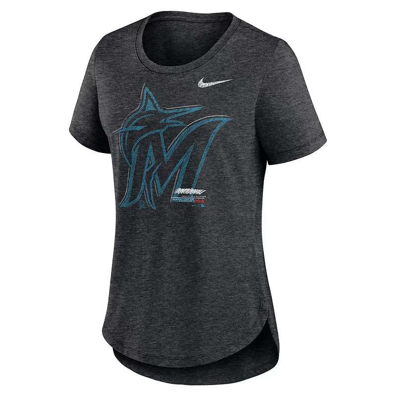 Nike Heather Miami Marlins Touch Tri-Blend T-Shirt