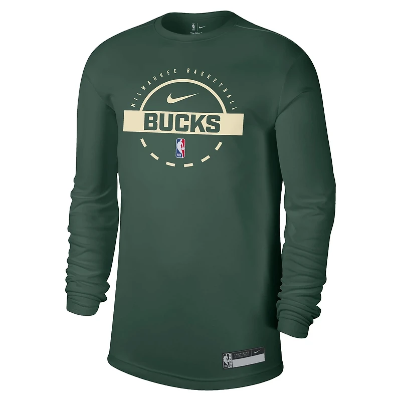 Nike Hunter Milwaukee Bucks 2025 26 On-Court Flare Dri-FIT Practice Long Sleeve Tri-Blend T-Shirt