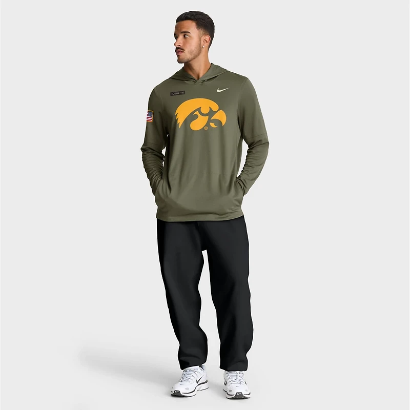 Nike Iowa Hawkeyes 2025 Military Appreciation Dri-FIT Long Sleeve Hoodie T-Shirt