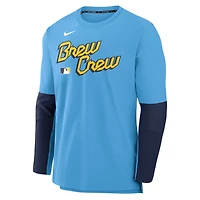 Nike Light Milwaukee Brewers Authentic Collection City Connect Lightweight Player Tri-Blend Performance Long Sleeve T-Shirt