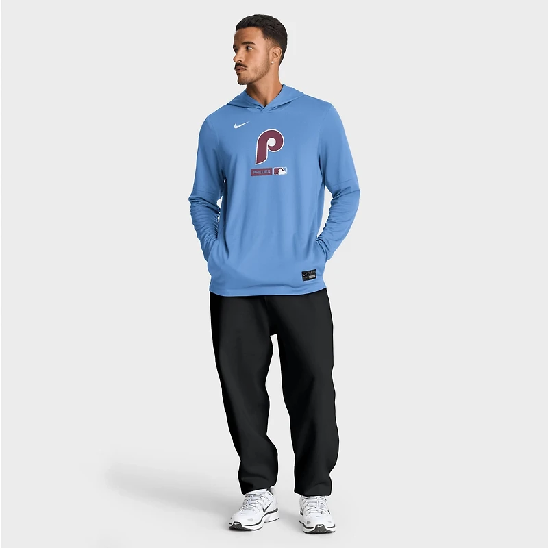 Nike Light Philadelphia Phillies Authentic Collection Dri-FIT Long Sleeve Hooded T-Shirt