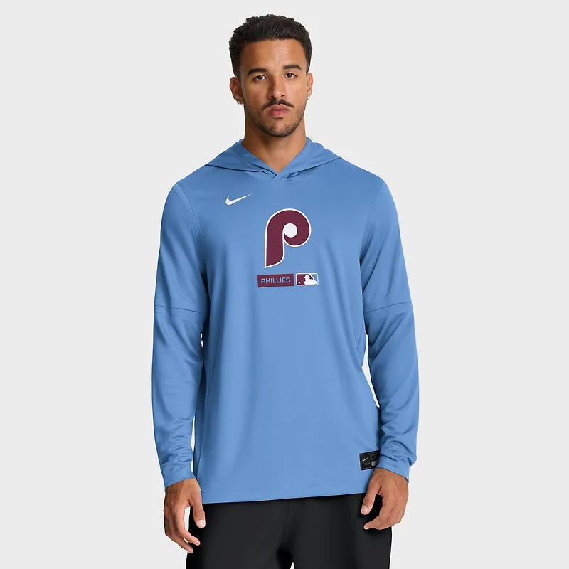 Nike Light Philadelphia Phillies Authentic Collection Dri-FIT Long Sleeve Hooded T-Shirt