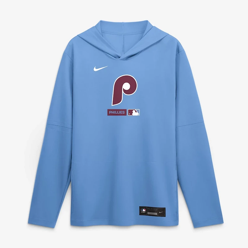 Nike Light Philadelphia Phillies Authentic Collection Dri-FIT Long Sleeve Hooded T-Shirt