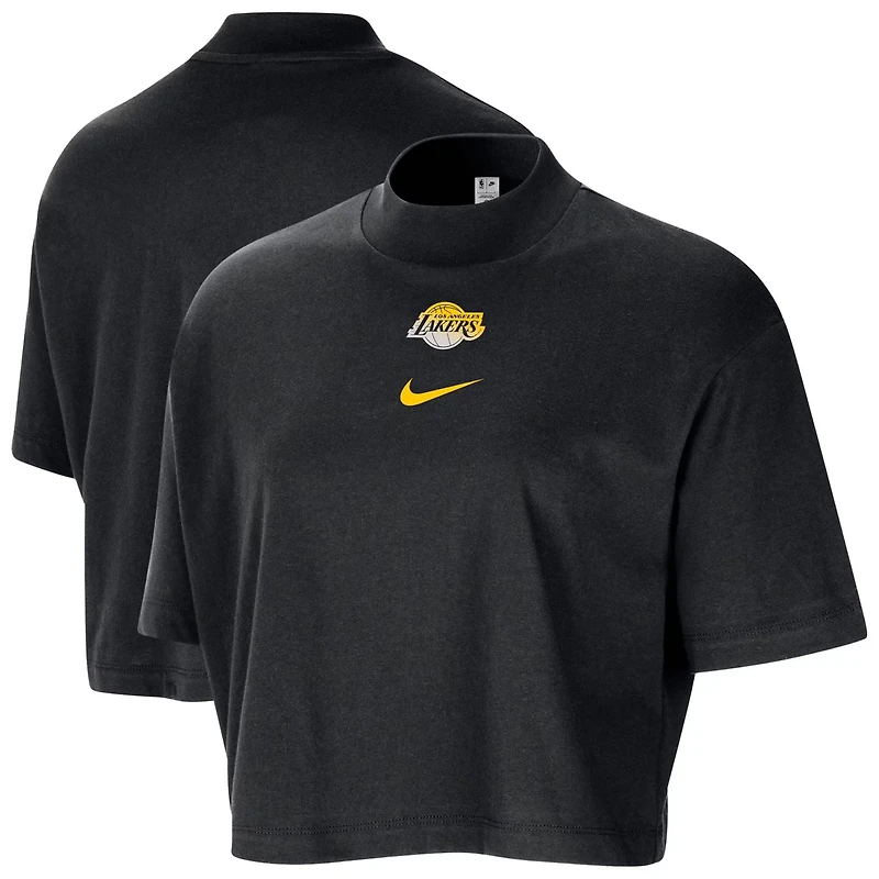 Nike Los Angeles Lakers Courtside Mock Neck Loose Fit Cropped T-Shirt
