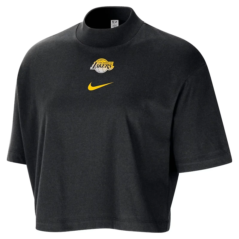 Nike Los Angeles Lakers Courtside Mock Neck Loose Fit Cropped T-Shirt