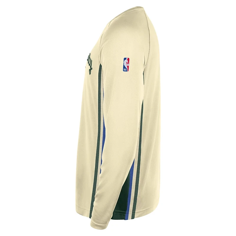 Nike Milwaukee Bucks 2025 26 City Edition Authentic Pregame Dri-FIT Long Sleeve Shooting T-Shirt