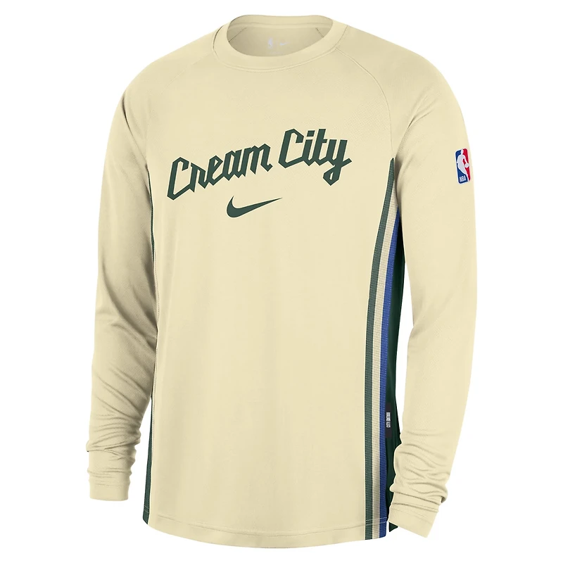 Nike Milwaukee Bucks 2025 26 City Edition Authentic Pregame Dri-FIT Long Sleeve Shooting T-Shirt