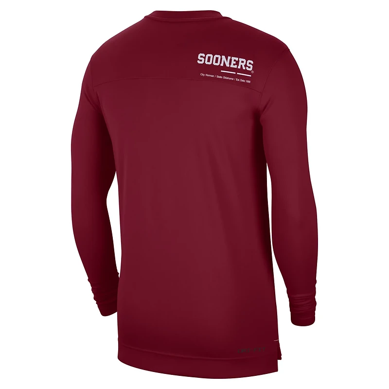 Nike Oklahoma Sooners 2022 Coach Performance Long Sleeve V-Neck T-Shirt