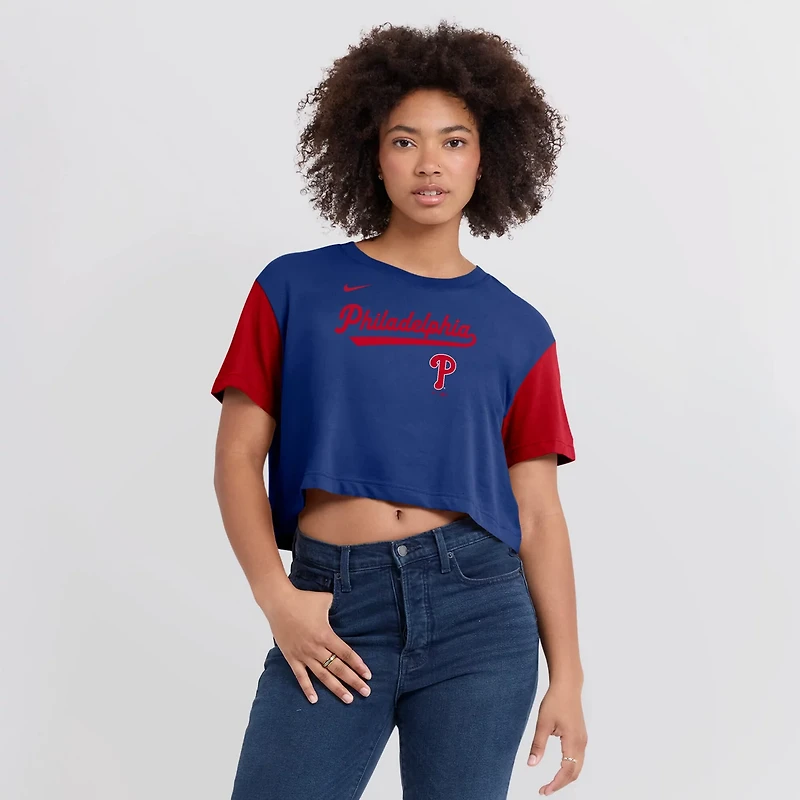 Nike Red Philadelphia Phillies Script Cropped Performance T-Shirt