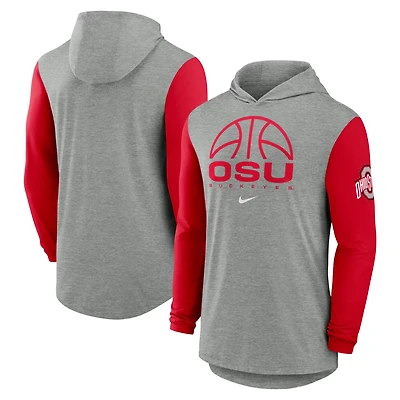 Nike Scarlet Ohio State Buckeyes Basketball Color-Block Tri-Blend Dri-FIT Long Sleeve Hoodie T-Shirt