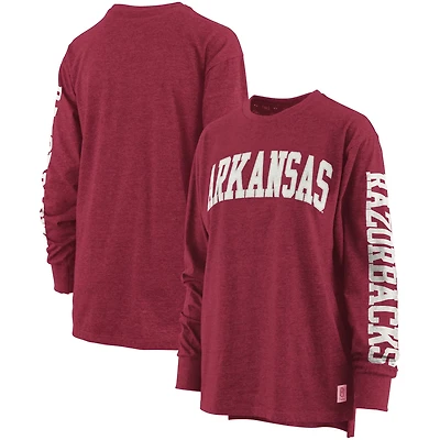 Pressbox Heathered Arkansas Razorbacks Two-Hit Canyon Long Sleeve T-Shirt