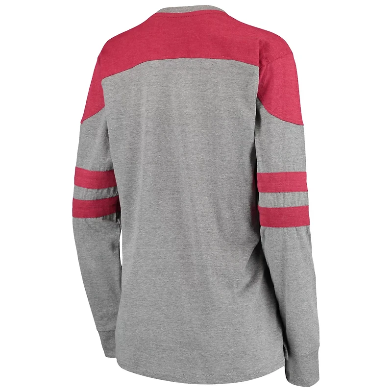 Pressbox Heathered Gray/Crimson Oklahoma Sooners Peyton Sleeve Stripe Applique Long Sleeve T-Shirt