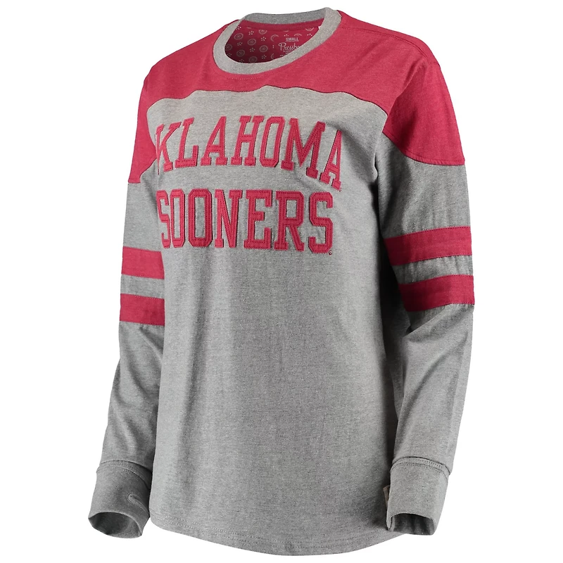 Pressbox Heathered Gray/Crimson Oklahoma Sooners Peyton Sleeve Stripe Applique Long Sleeve T-Shirt