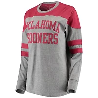 Pressbox Heathered Gray/Crimson Oklahoma Sooners Peyton Sleeve Stripe Applique Long Sleeve T-Shirt