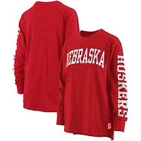Pressbox Heathered Nebraska Huskers Two-Hit Canyon Long Sleeve T-Shirt