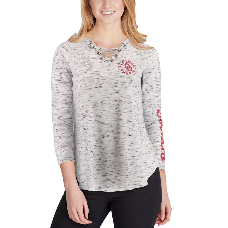 Pressbox Oklahoma Sooners Space Dye Lace-Up V-Neck Long Sleeve T-Shirt