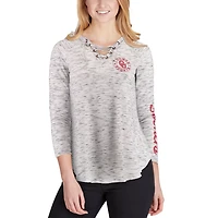 Pressbox Oklahoma Sooners Space Dye Lace-Up V-Neck Long Sleeve T-Shirt