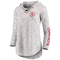 Pressbox Oklahoma Sooners Space Dye Lace-Up V-Neck Long Sleeve T-Shirt
