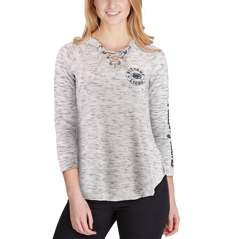 Pressbox Penn State Nittany Lions Space Dye Lace-Up V-Neck Long Sleeve T-Shirt