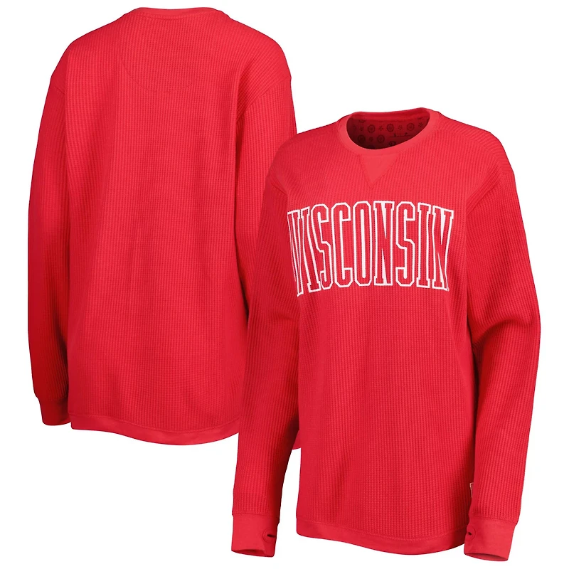 Pressbox Wisconsin Badgers Surf Plus Southlawn Waffle-Knit Thermal Tri-Blend Long Sleeve T-Shirt