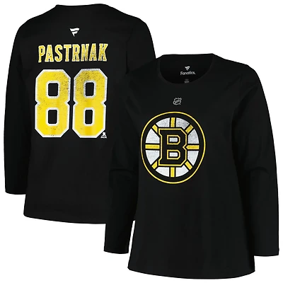 Profile David Pastrnak Boston Bruins Plus Distressed Printed Name  Number Long Sleeve T-Shirt