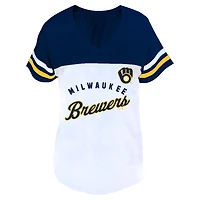 Profile Navy Milwaukee Brewers Plus Two-Stripe V-Neck T-Shirt